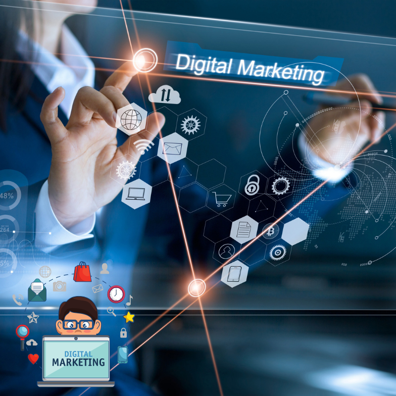 an image with text that read digital marketing and arms of a person